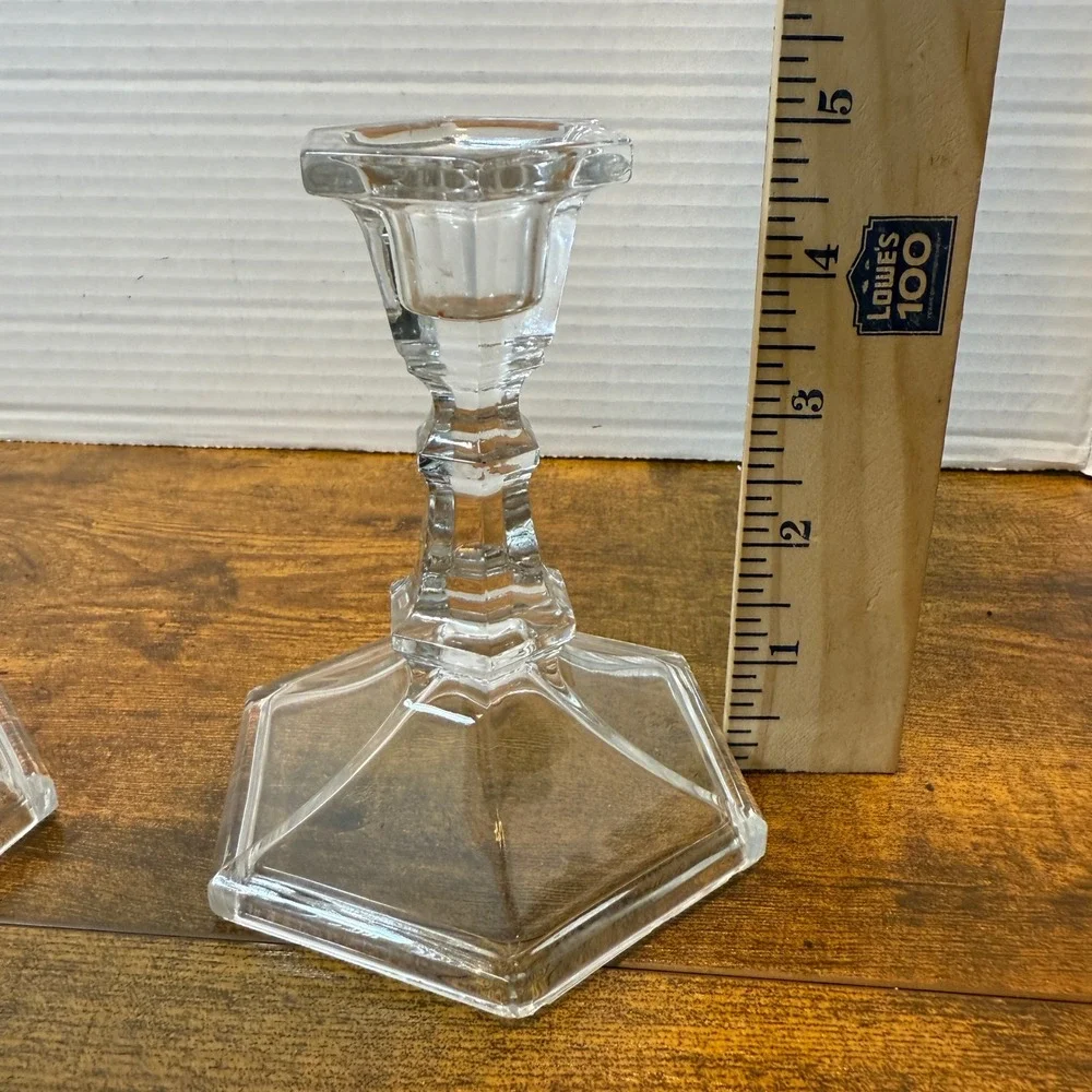 Clear Glass Candlestick‎ Holders - Modern Geometric 2 Candle Holders Set Holiday